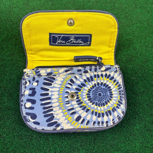 Vera Bradley Zip ID Case Wallet Coin Purse Blue Yellow Floral - Picture 3 of 7